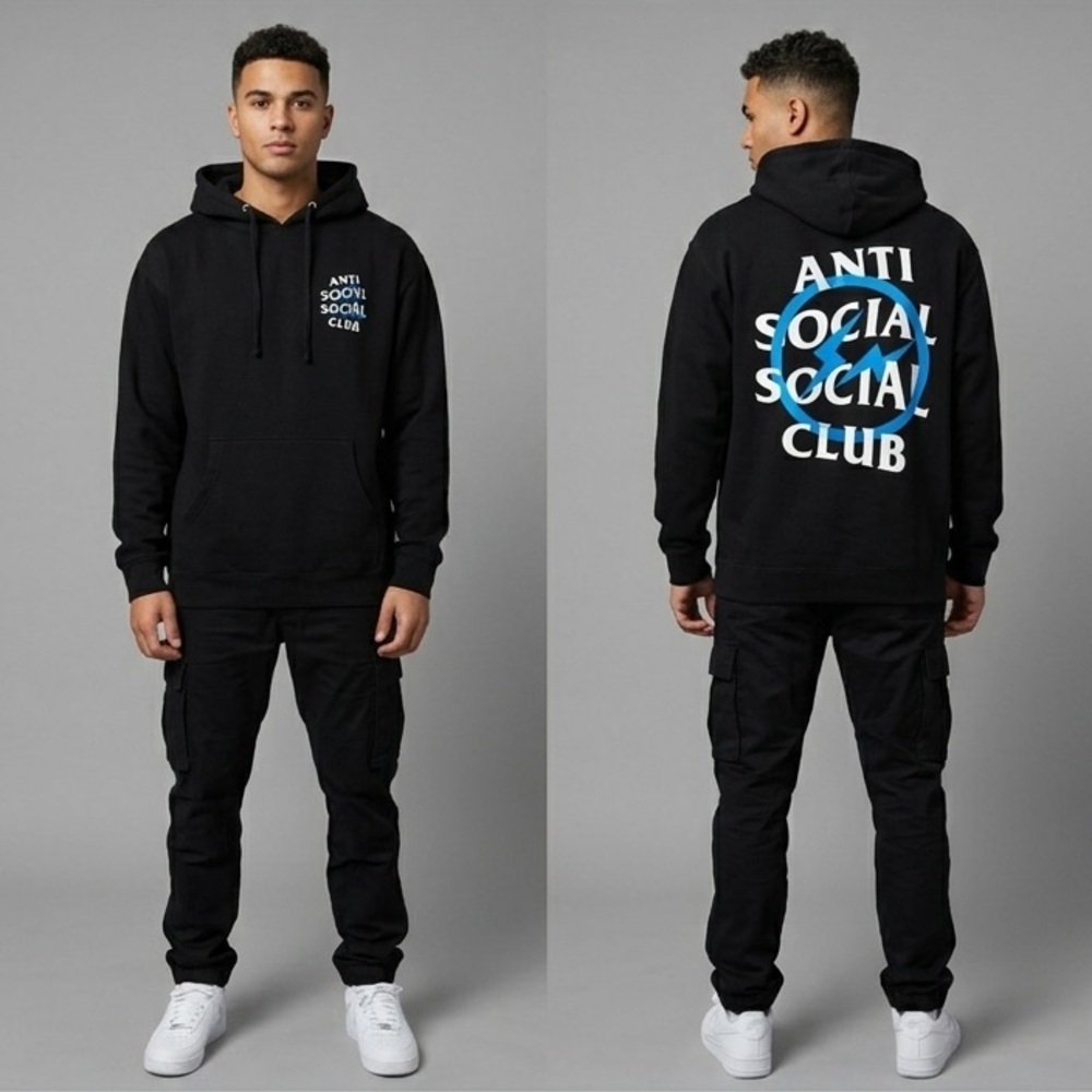 Anti Social Social Club x Fragment Blue Bolt Hoodie (FW19) Black Size M USED